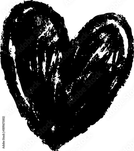 Grunge heart vector love symbol with rough texture and hand drawn sketch style for romantic design and tattoo art