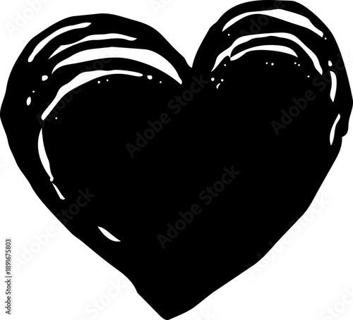 Grunge heart vector love symbol with rough texture and bold black shape for romantic graphic design and modern valentine art