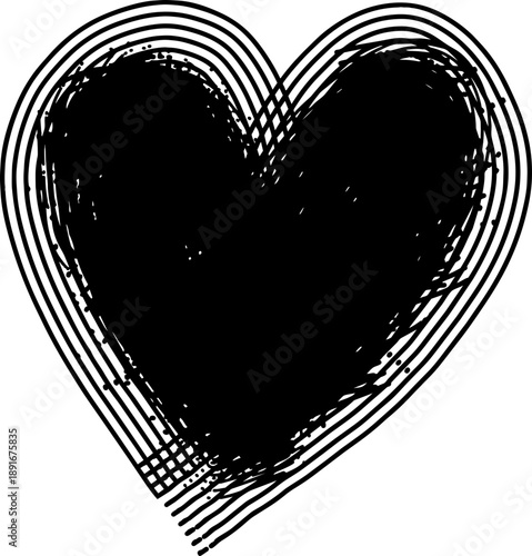 Heart grunge vector love illustration with rough sketch line art creating romantic handmade graphic design feeling artistic and bold