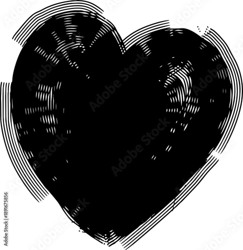 Grunge heart vector love illustration with rough textured brush line drawing, romantic handmade graphic for valentine card or modern poster design