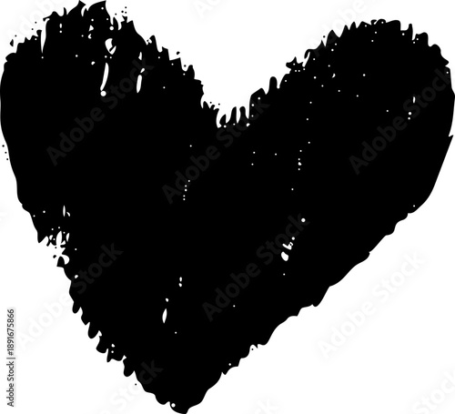 Grunge heart vector love symbol with rough texture and bold shape creates dramatic romantic graphic design element in dark monochrome style