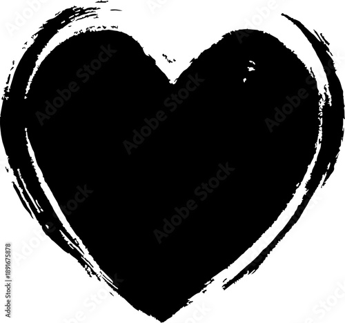 Grunge heart vector love illustration with rough brush stroke outline and dark romantic shape for modern design and alternative art concept