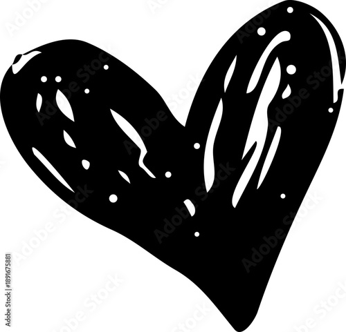 Heart grunge vector love illustration with rough texture bold black brush shape and romantic handmade style for modern graphic design and emotion