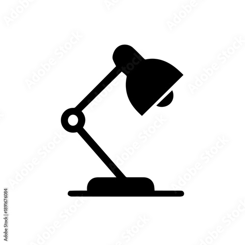 Classic desk lamp icon silhouette, professional office workspace lighting equipment vector.