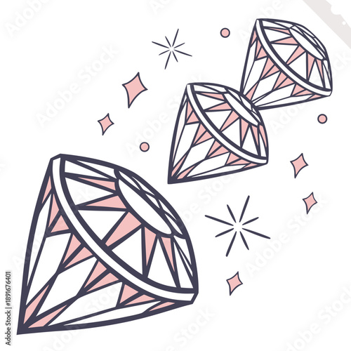 Three radiant diamonds with sparkles