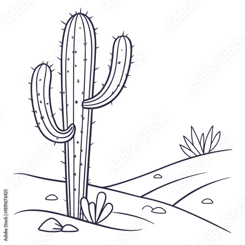 Desert landscape with tall cactus