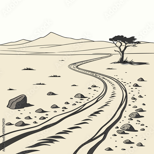 Desert pathway through rocky terrain