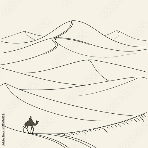 Camel crossing desert dunes