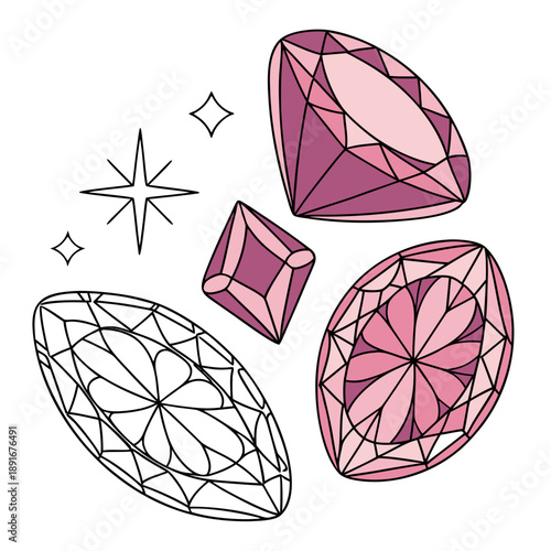 Illustration of various colored gems