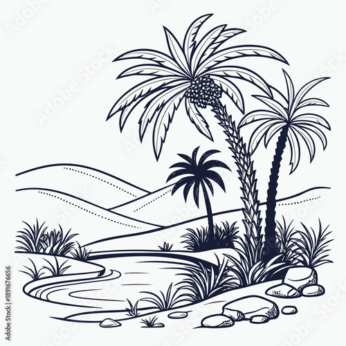 Tropical oasis with palm trees