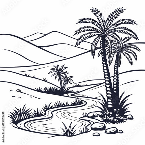 Desert oasis with palm trees