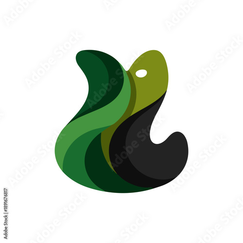 Stylized Green Snake Illustration, Nature Abstract Art, Digital Design, Modern Viewpoint, Vibrant Colors