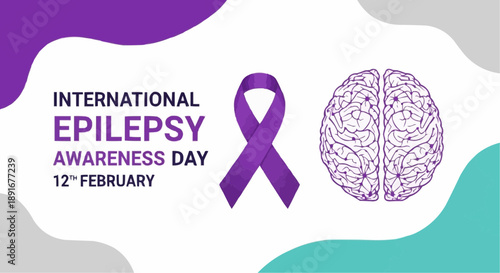 International epilepsy awareness day illustration with purple ribbon and brain on abstract background on february 12th