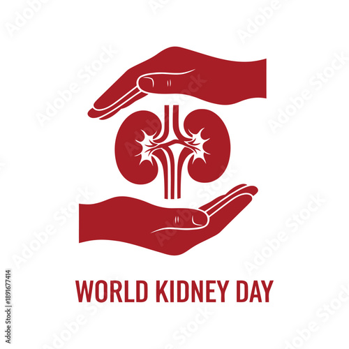 World Kidney Day vector illustration with hands protecting kidney organ in red healthcare concept