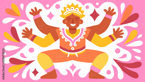 Joyful African King Celebrating Victory in Vibrant Pink Abstract Background Illustration