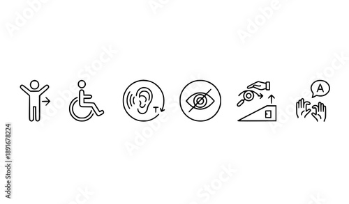 Minimal line universal accessibility icon set with editable stroke vector