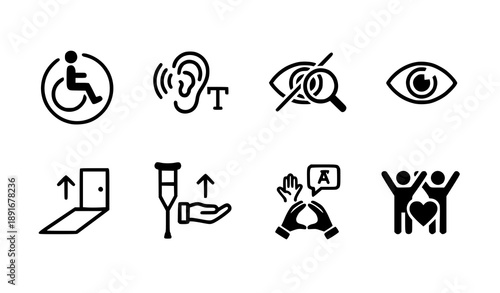 Accessibility and universal access flat icon set vector illustration