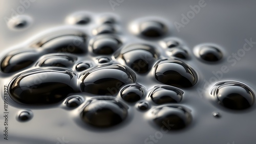colloid. Droplets of water merging on an oil surface, glossy clusters close-up. event key visuals, club posters, designed for fitness apps and gym onboarding, supports training.