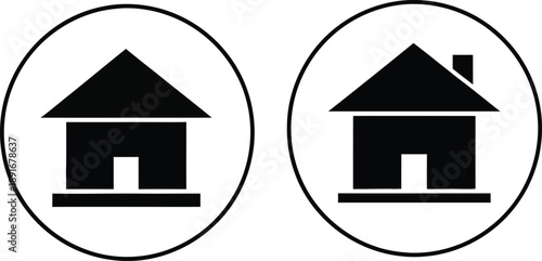 Two simple black and white house icons
