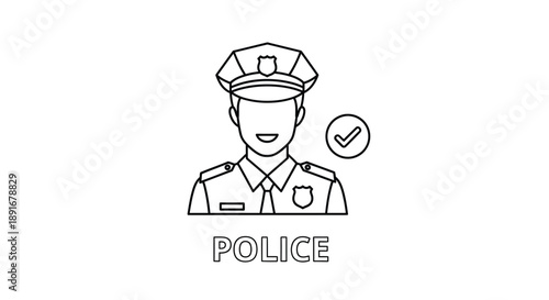 Simple line drawing of a police officer with a checkmark symbol