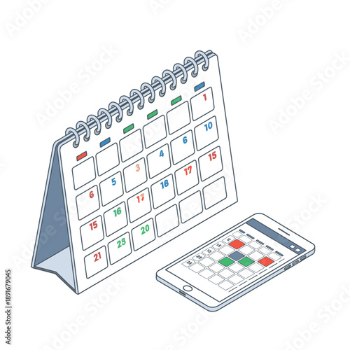 Calendar and mobile phone with calendar application displayed.