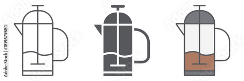 French press line icon, kitchen and drink, pot sign, vector graphics, a linear pattern on a white background.
