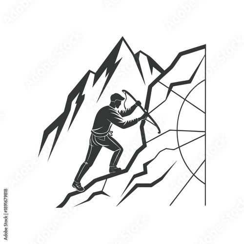 Mountaineer Climbing Rocky Terrain in Outdoor Adventure Silhouette