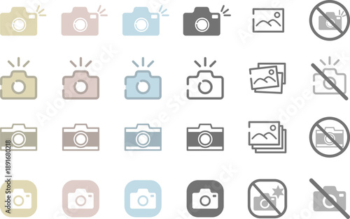 カメラ撮影のシンプルなアイコン素材セット / vector eps
