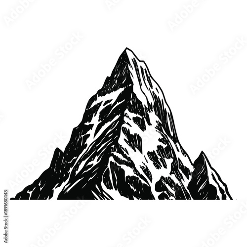 Majestic Snow-Capped Mountain Silhouette in Clean Vector Art