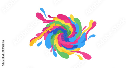 Vibrant paint swirls in a dynamic splash, creating a colorful abstract illustration viewed from directly above in a creative environment