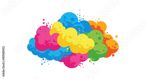 Vibrant multicolored paint splatters in a dynamic cluster viewed from directly above