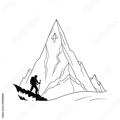 Mountaineer Ascending Peak in Outdoor Adventure Silhouette Concept