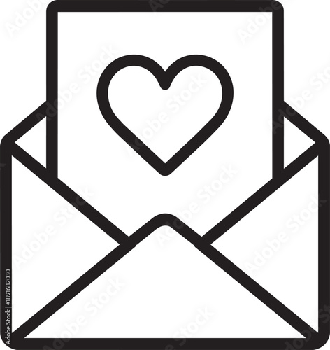 Open envelope with love letter heart line icon vector illustration