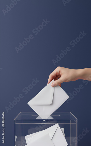 Main déposant un bulletin de vote dans une urne transparente lors d'une élection démocratique