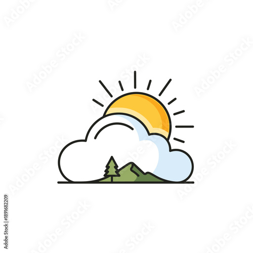 Nature Illustration Capturing Tranquil Landscape with Clouds