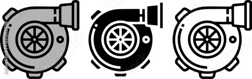 Front View Automotive Turbocharger Vector Icon Set