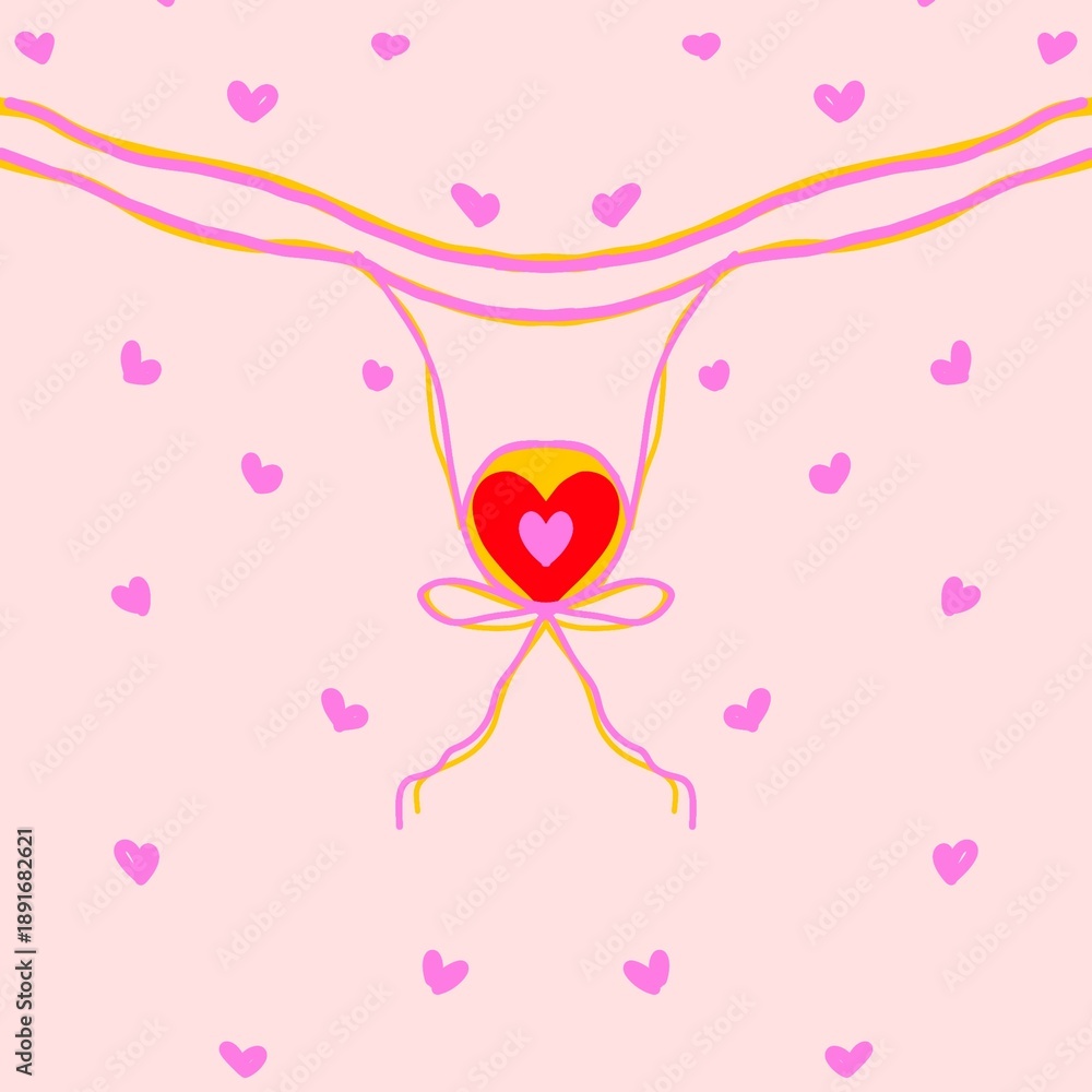 Fototapeta premium abstract background with pink hearts, Pink envelope background with special Valentine's Day heart-shaped decoration for your beloved, with a unique ribbon knot