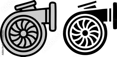 Side View Turbocharger Engine Part Vector Icons