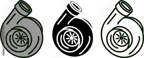 Car Turbo Turbine Engine Part Vector Icon Collection