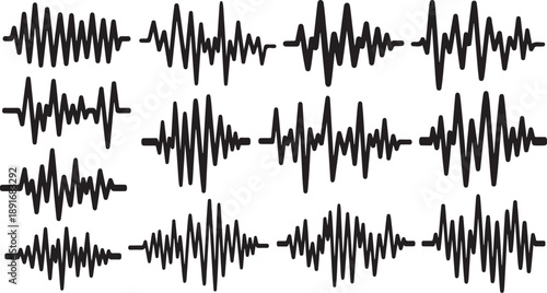 Collection of various waveform patterns on white background