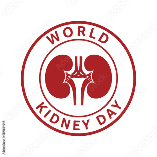 World Kidney Day vector emblem with red kidney icon for health awareness campaign design