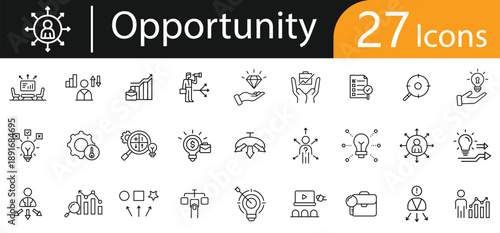 Opportunity Line Icons Collection for Business Growth, Career Success, Strategy, and Innovation