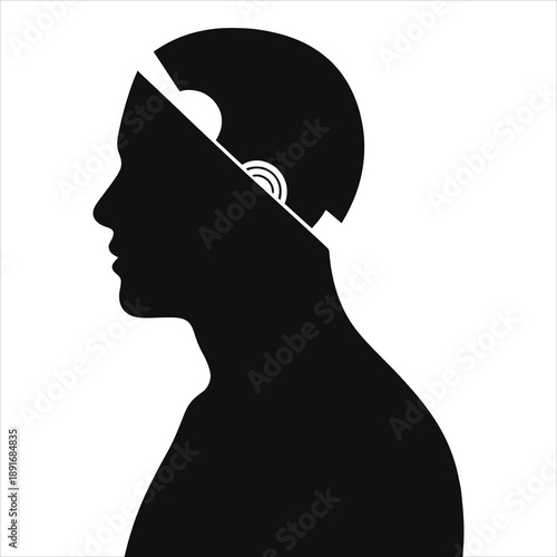 Artificial Intelligence Concept Vector Silhouette of a Humanoid Robot Profile and Cyborg Head with Circuitry. Futurist Technology, Machine Learning, Digital Brain, and Human Evolution Illustration.