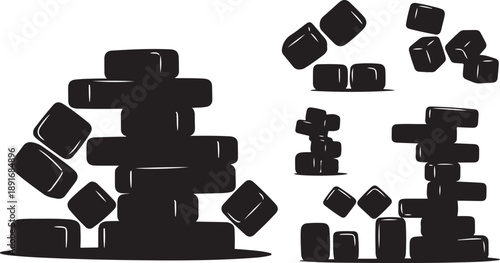Black blocks stacked and falling in a chaotic motion