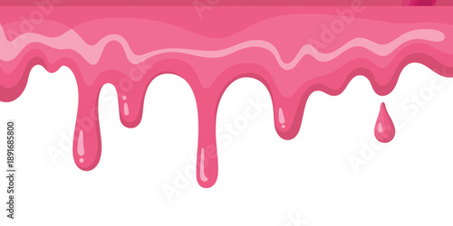 melting pink ice cream background, glossy liquid texture with drips, smooth edges and realistic shadows on white surface, ideal for dessert and summer designs.