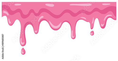 glossy pink ice cream drip background, liquid texture with realistic shadows and smooth edges, creative dessert and summer theme illustration for banners and designs.