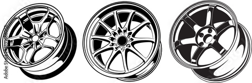 Automotive Alloy Wheel Rims Sport Design Vector Illustration