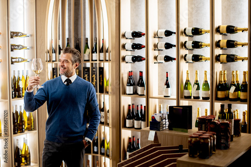 Wine enthusiast admires fin...