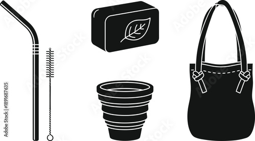 Collection of zero waste lifestyle icons