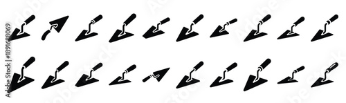 Set of various black silhouette mason trowel isolated on white background.